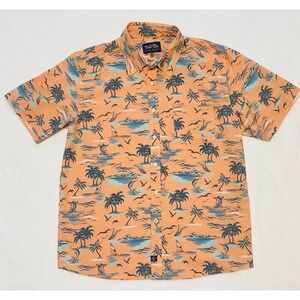 Salt Life Mens M Button Down Shirt Orange Tropical Islands Marlin SLM30280